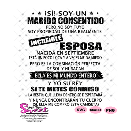 Si! Soy Un Marido Consentido Increible Esposa-Septiembre-Spanish - Transparent PNG, SVG - Silhouette, Cricut, Scan N Cut