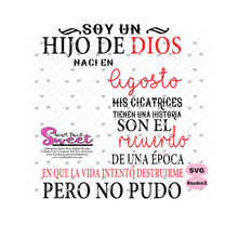 Soy Un Hijo De Dios Naci En-Agosto-Spanish-Offset- Transparent PNG, SVG - Silhouette, Cricut, Scan N Cut