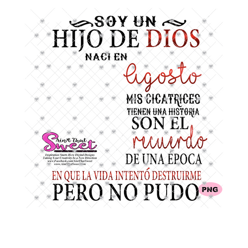 Soy Un Hijo De Dios Naci En-Agosto-Spanish-Offset- Transparent PNG, SVG - Silhouette, Cricut, Scan N Cut