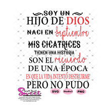 Soy Un Hijo De Dios Naci En-Septiembre-Spanish-Centered - Transparent PNG, SVG - Silhouette, Cricut, Scan N Cut