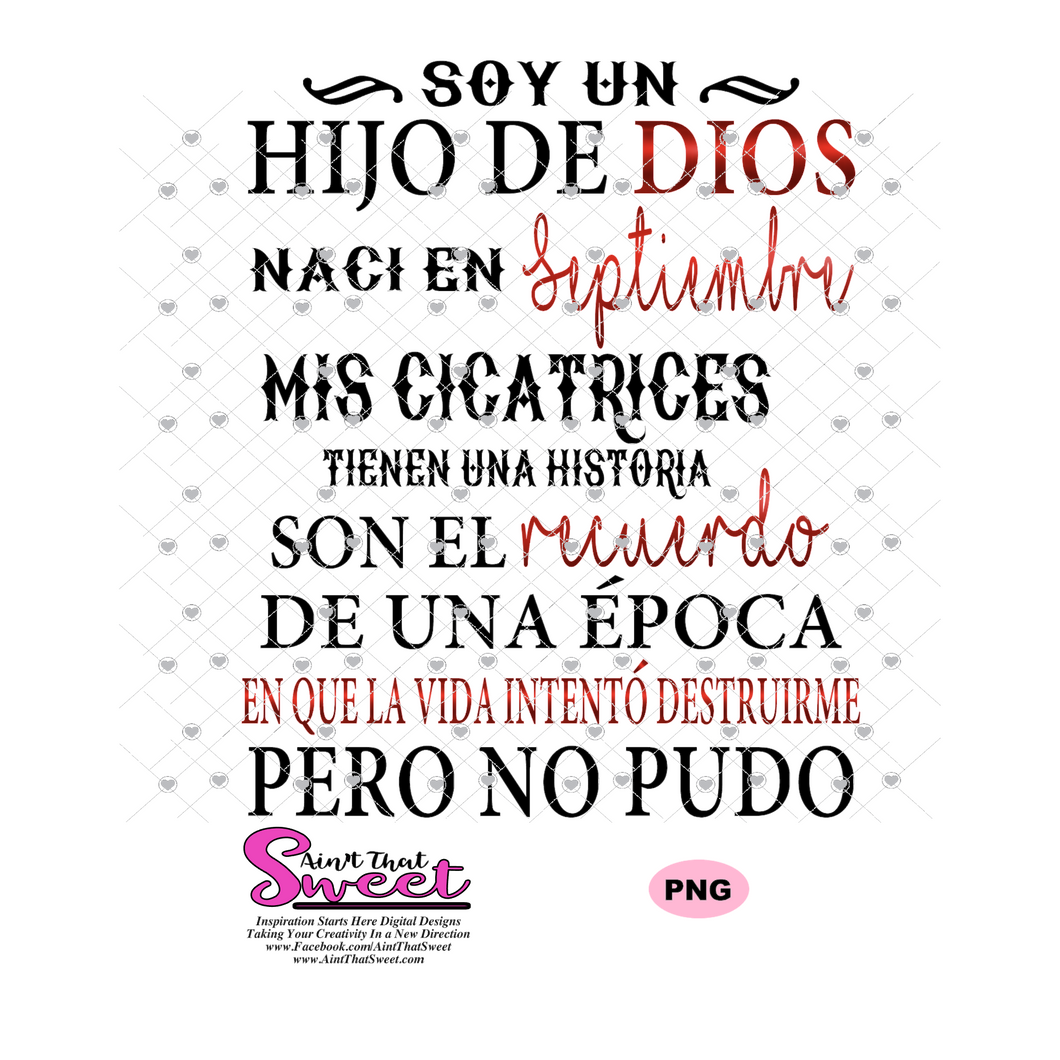 Soy Un Hijo De Dios Naci En-Septiembre-Spanish-Centered - Transparent PNG, SVG - Silhouette, Cricut, Scan N Cut