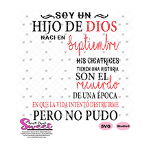 Soy Un Hijo De Dios Naci En-Septiembre-Spanish-Offset - Transparent PNG, SVG - Silhouette, Cricut, Scan N Cut