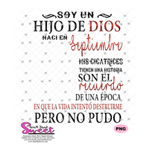 Soy Un Hijo De Dios Naci En-Septiembre-Spanish-Offset - Transparent PNG, SVG - Silhouette, Cricut, Scan N Cut