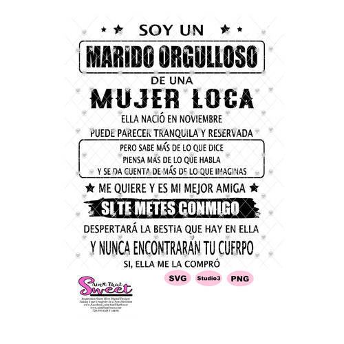 Soy Un Marido Orgulloso De Una Mujer Loca En Noviembre - Spanish - Transparent PNG, SVG  - Silhouette, Cricut, Scan N Cut