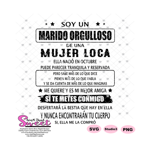 Soy Un Marido Orgulloso De Una Mujer Loca En Octubre - Spanish - Transparent PNG, SVG  - Silhouette, Cricut, Scan N Cut