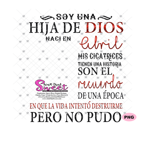 Soy Una Hija De Dios Naci En-Abril-Spanish-Offset - Transparent PNG, SVG - Silhouette, Cricut, Scan N Cut