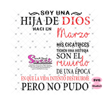 Soy Una Hija De Dios Naci En-Marzo-Spanish-Offset - Transparent PNG, SVG - Silhouette, Cricut, Scan N Cut