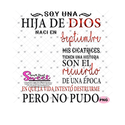 Soy Una Hija De Dios Naci En-Septiembre-Spanish-Offset - Transparent PNG, SVG - Silhouette, Cricut, Scan N Cut