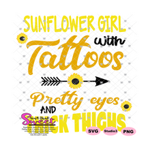 Sunflower Girl With Tattoos, Pretty Eyes and Thick Thighs - Transparent PNG, SVG - Silhouette, Cricut, Scan N Cut