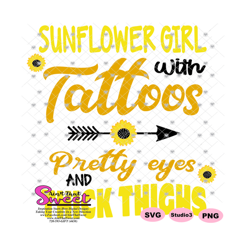 Sunflower Girl With Tattoos, Pretty Eyes and Thick Thighs - Transparent PNG, SVG - Silhouette, Cricut, Scan N Cut