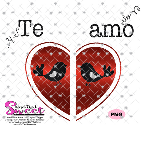 Te Amo-Split Heart With Love Birds-Spanish  - Transparent PNG, SVG - Silhouette, Cricut, Scan N Cut