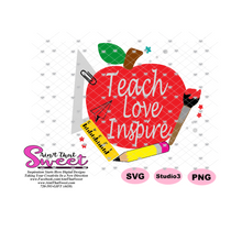 Teach Love Inspire School Items Apple - Transparent PNG, SVG  - Silhouette, Cricut, Scan N Cut