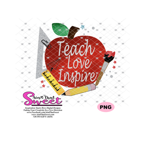 Teach Love Inspire School Items Apple - Transparent PNG, SVG  - Silhouette, Cricut, Scan N Cut