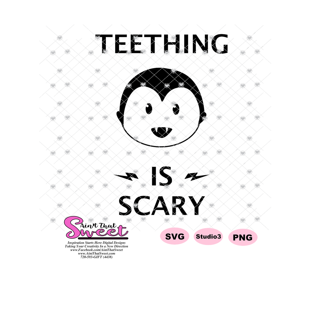 Teething Is Scary - Baby Dracula - Transparent PNG, SVG  - Silhouette, Cricut, Scan N Cut