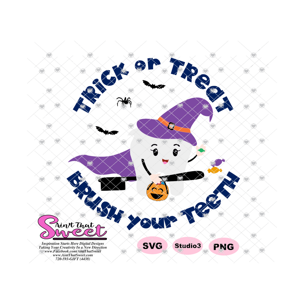 Trick Or Treat Brush Your Teeth Ghost Holding Pumpkin on Toothbrush Candy - Transparent PNG, SVG  - Silhouette, Cricut, Scan N Cut