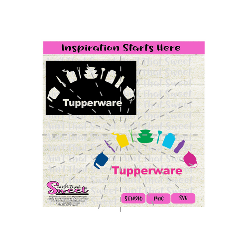 Tupperware (Stencil) Containers, Bowls, Utensils, Bottles - Transparent PNG, SVG  - Silhouette, Cricut, Scan N Cut