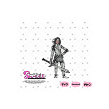Lady Warrior with a Sword - Silver - Transparent PNG, SVG  - Silhouette, Cricut, Scan N Cut