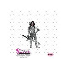 Lady Warrior with a Sword - Silver - Transparent PNG, SVG  - Silhouette, Cricut, Scan N Cut
