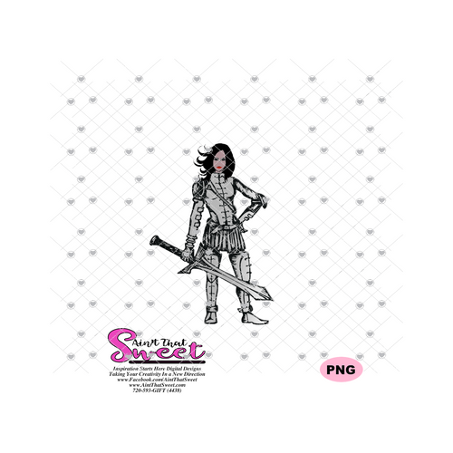 Lady Warrior with a Sword - Silver - Transparent PNG, SVG  - Silhouette, Cricut, Scan N Cut