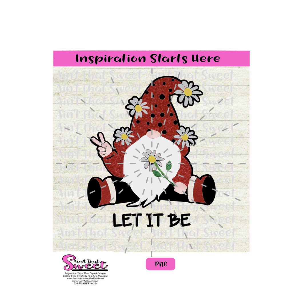 Gnome Sitting with Daisies, Let It Be - Transparent PNG, SVG  - Silhouette, Cricut, Scan N Cut