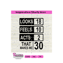 Looks 18 Feels 10 Acts 2 That Makes Me 30  - Transparent PNG, SVG - Silhouette, Cricut, Scan N Cut