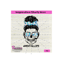 Messy Bun Skeleton Lady with Bandana & Sunglasses with Dentist Tools,Toothbrush,Toothpaste,Mouthwash,Glove,Dental Floss-Transparent PNG, SVG