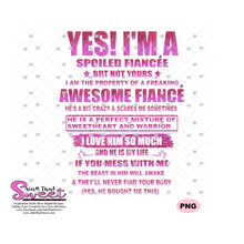Yes I'm A Spoiled Fiancee Of An Awesome Fiance - Transparent PNG, SVG - Silhouette, Cricut, Scan N Cut