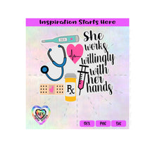 She Works Willingly With Her Hands | Stethoscope, Thermometer - Transparent PNG, SVG , DXF - Silhouette, Cricut, Scan N Cut