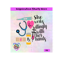 She Works Willingly With Her Hands | Stethoscope, Thermometer - Transparent PNG, SVG , DXF - Silhouette, Cricut, Scan N Cut