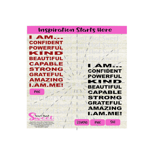 I Am Confident Powerful Kind Beautiful Capable Strong Grateful Amazing I Am Me | Transparent PNG, SVG  - Silhouette, Cricut, Scan N Cut